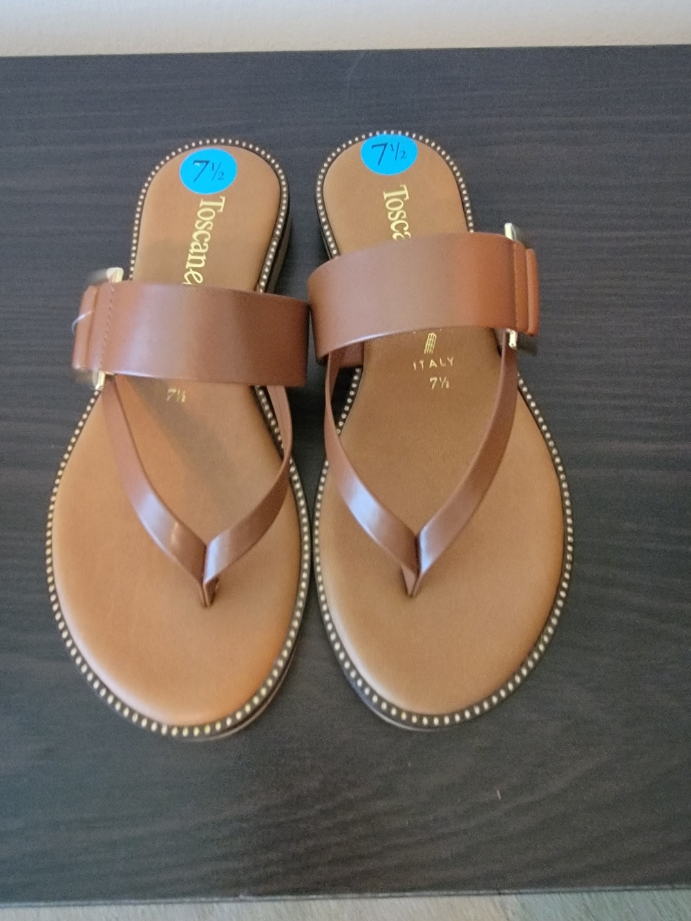 Brown Leather Slide Sandals - Women's